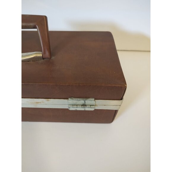 Vintage Audio Cassette Brown Metal & Leather With Handle 13" - Picture 8 of 10
